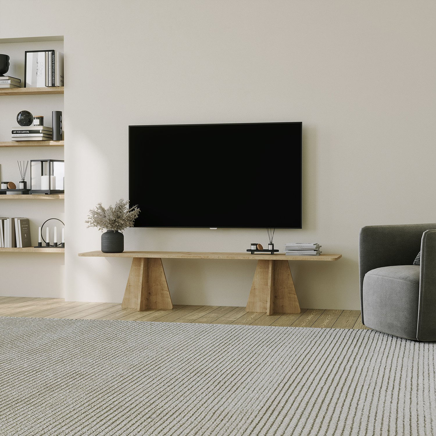 Comoda tv, Hanah Home, pal melaminat, stejar safir, 180x42x40 cm — imaginea 2