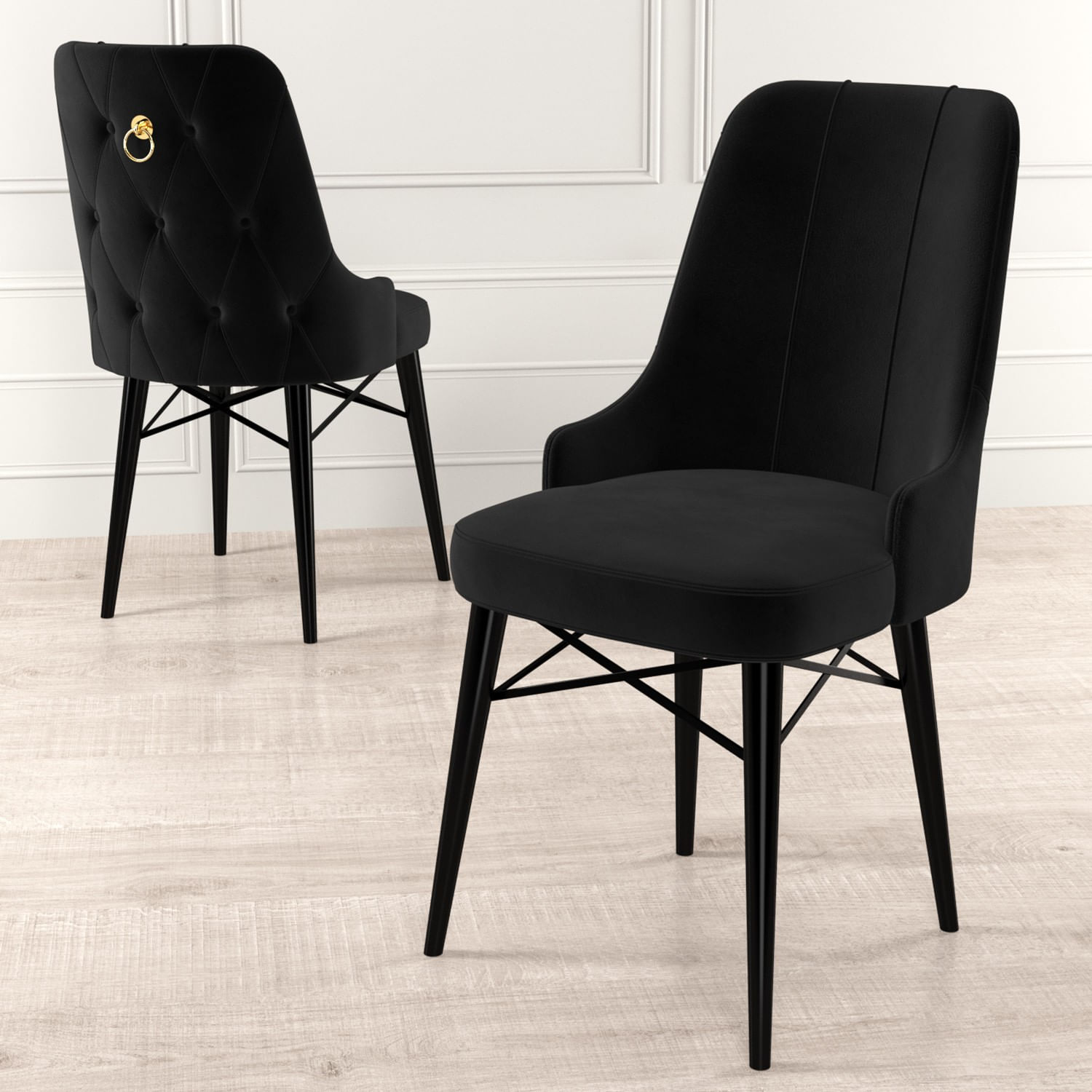 Set scaune, Hanah Home, metal, babyface, negru, 46x46x94 cm, 4 piese — imaginea 3