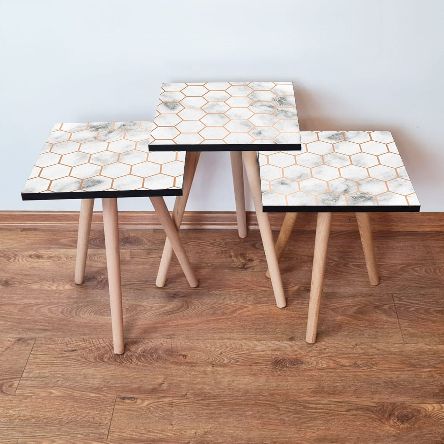 Set masute de cafea cuib, Hanah Home, mdf, alb si cafeniu, 35x35x52 cm