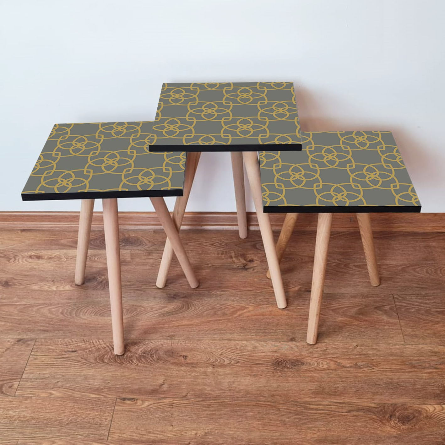 Set masute cuib, Hanah Home, mdf, gri auriu, 35x35x52 cm