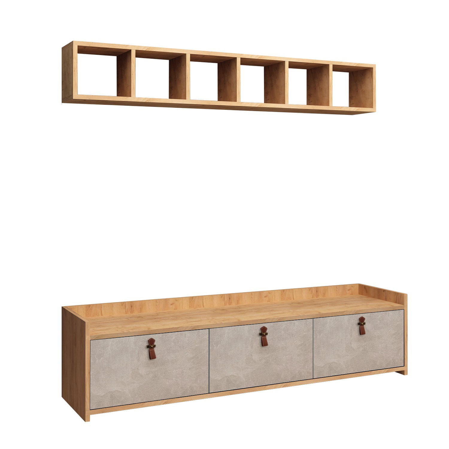 Unitate tv, Hanah Home, pal melaminat, stejar si alb, 150x45x35 cm — imaginea 2