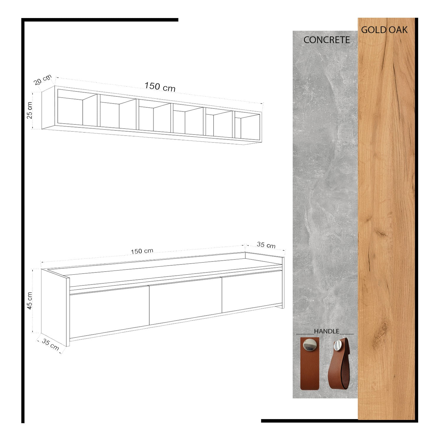 Unitate tv, Hanah Home, pal melaminat, stejar si alb, 150x45x35 cm — imaginea 3