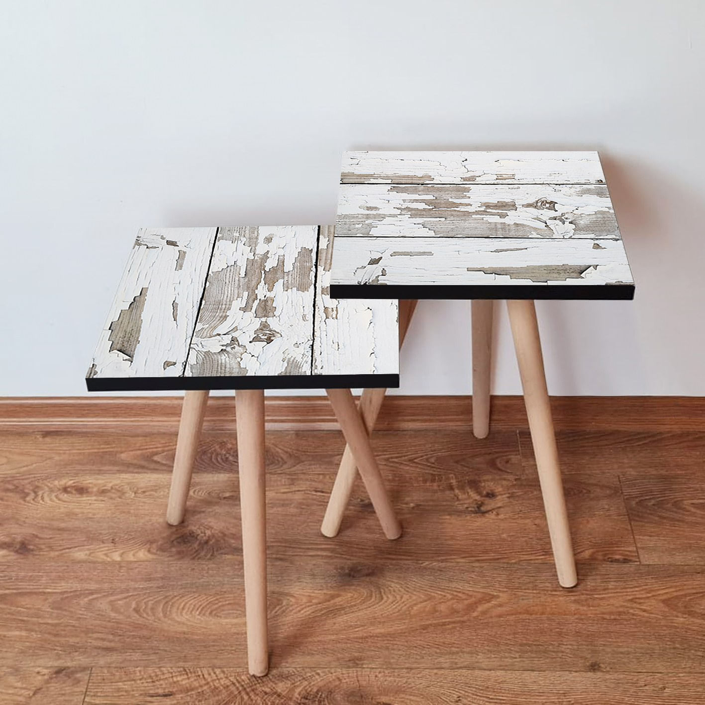 Set masute de cafea, Hanah Home, mdf, alb si maro, 35x35x47 cm