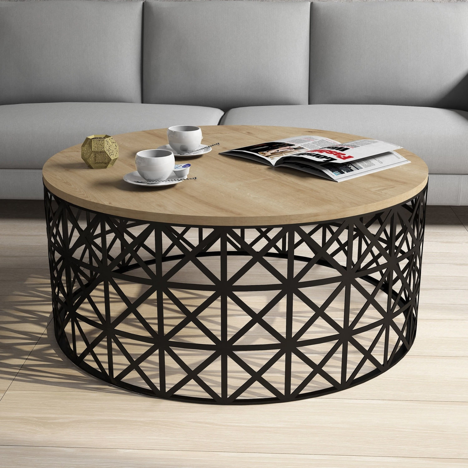 Masuta de cafea, Hanah Home, pal melaminat, stejar si negru, 90x90x38 cm, 845HCT5229 — imaginea 3