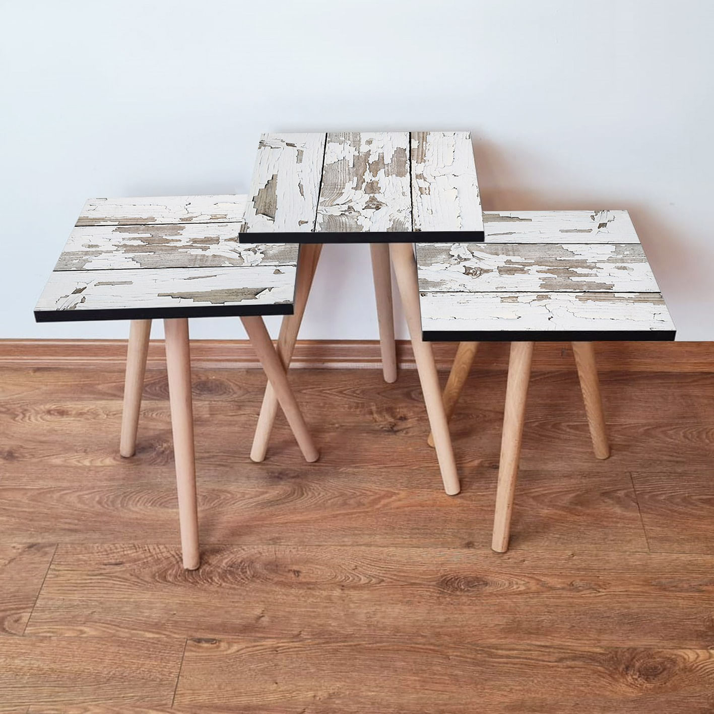 Set masute de cafea, Hanah Home, mdf, alb si maro, 35x35x52 cm