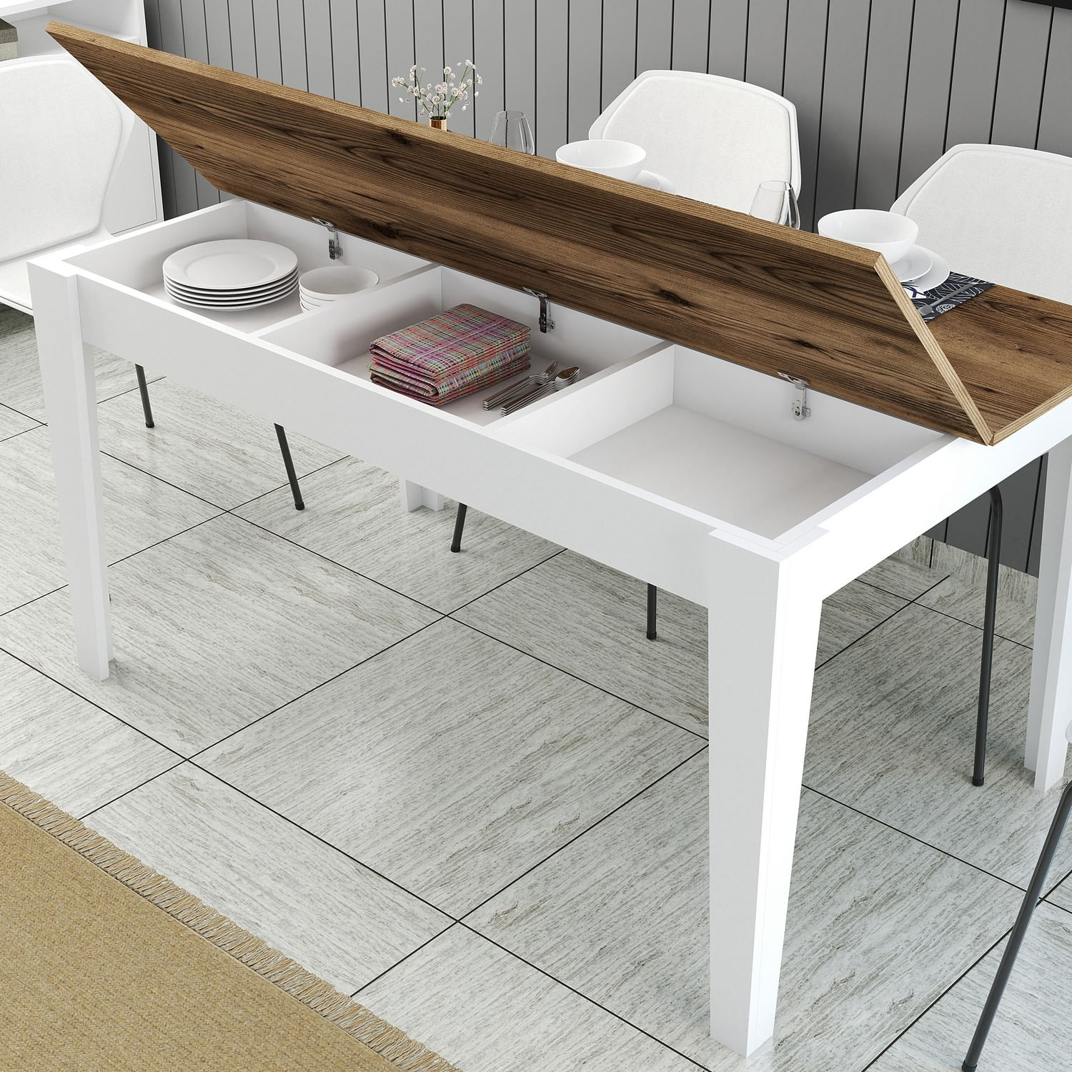 Masa dining, Hanah Home, pal melaminat, nuc, alb, 145x88x75 cm — imaginea 5