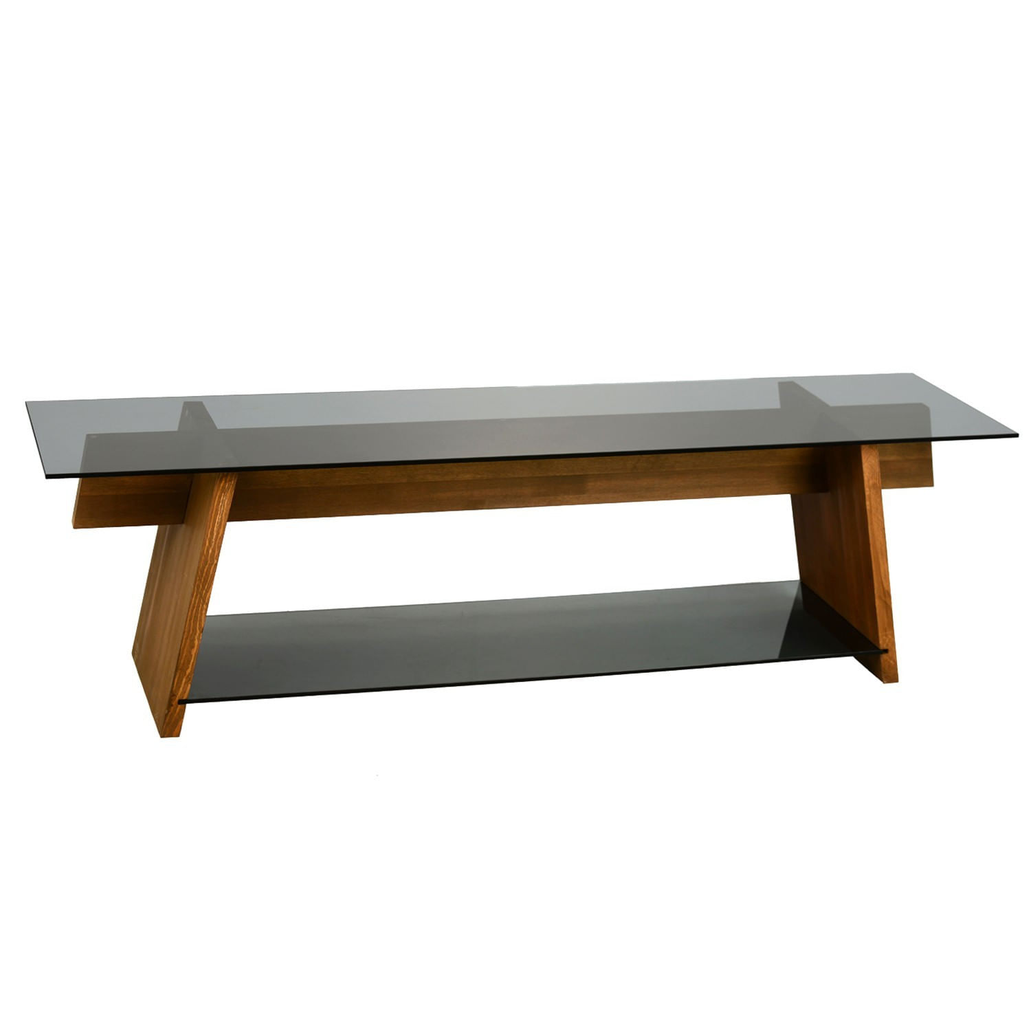 Comoda tv, Hanah Home, sticla securizata, lemn masiv de pin, nuc si negru, 158x45x40 cm — imaginea 2