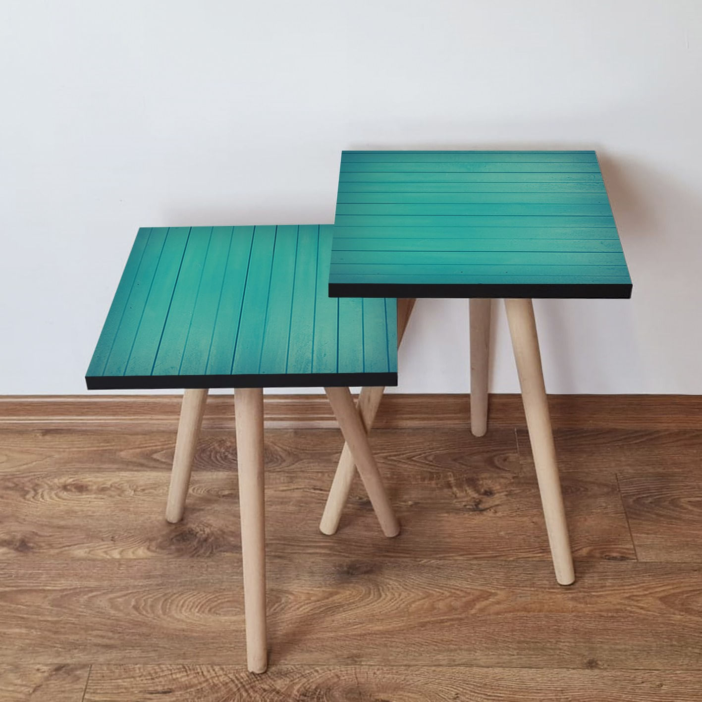 Set masute de cafea, Hanah Home, mdf, turcoaz, 35x47x35 cm, 35x42x35 cm