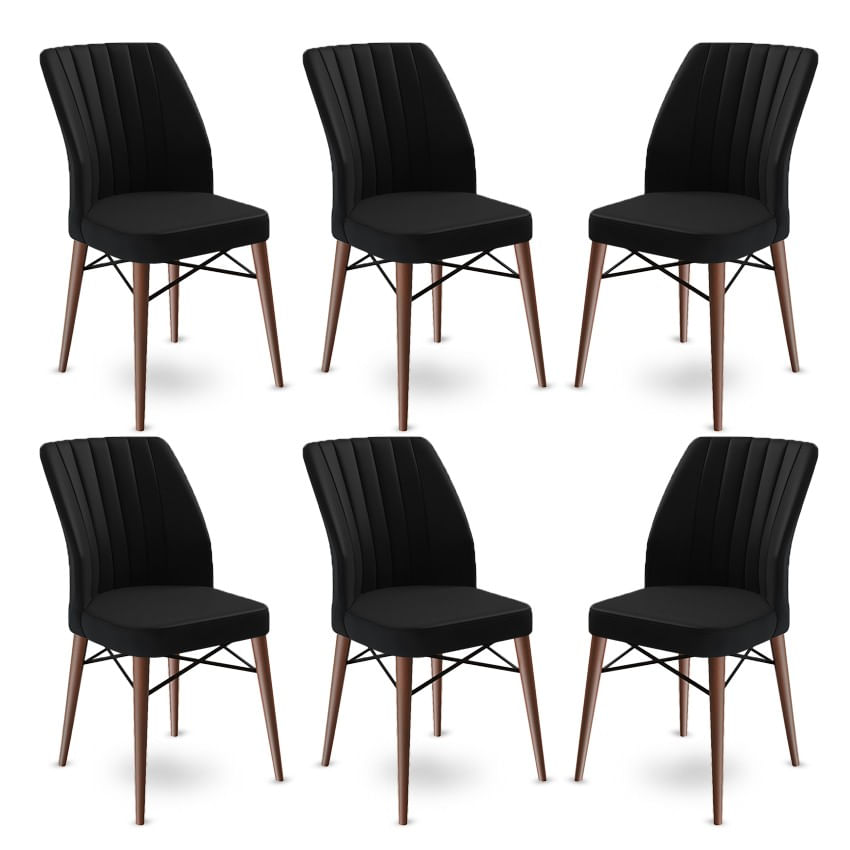 Set scaune, Hanah Home, metal, negru maro, 45x42x93 cm, 6 piese — imaginea 2