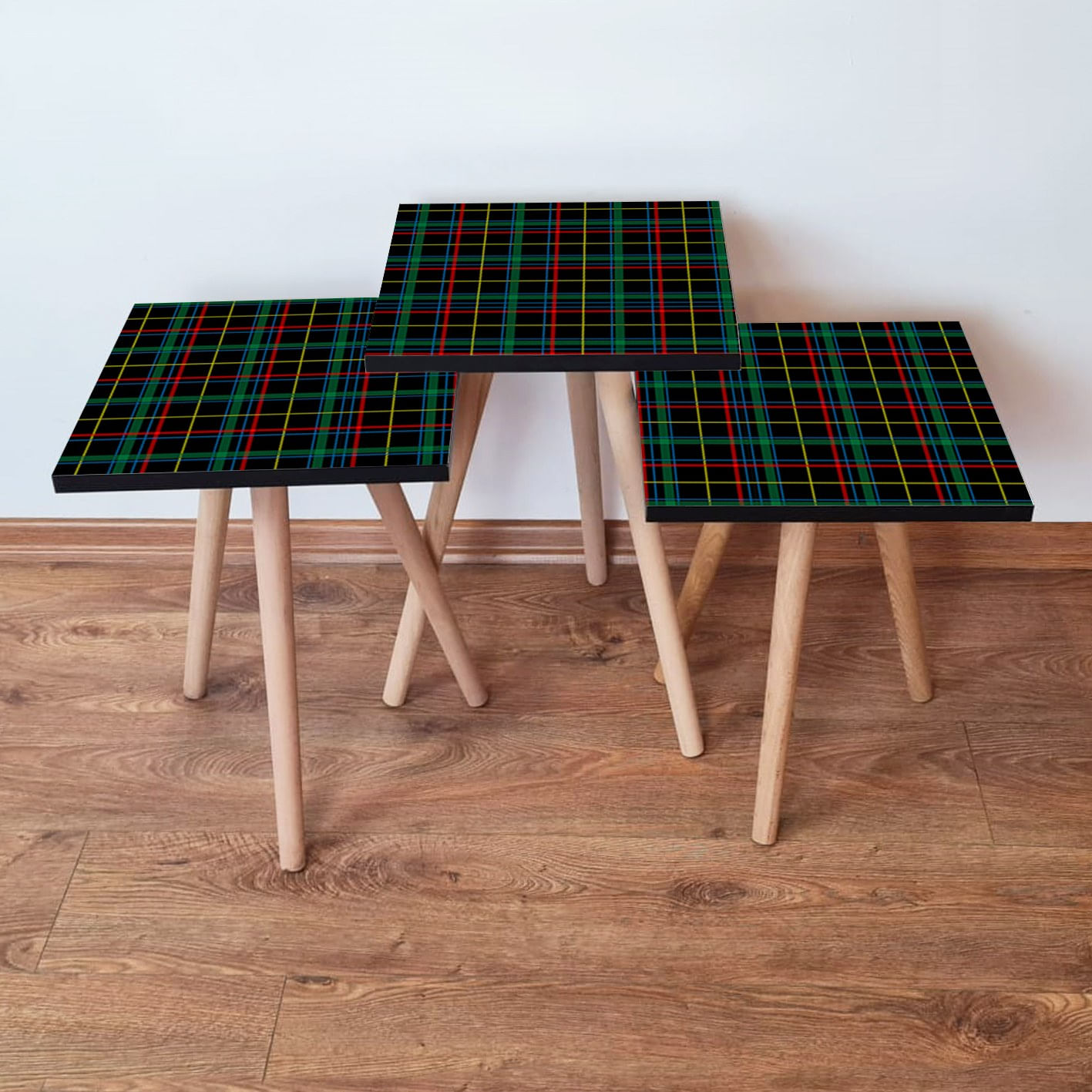 Set masute cuib, Hanah Home, mdf, negru rosu verde galben, 35x35x52 cm