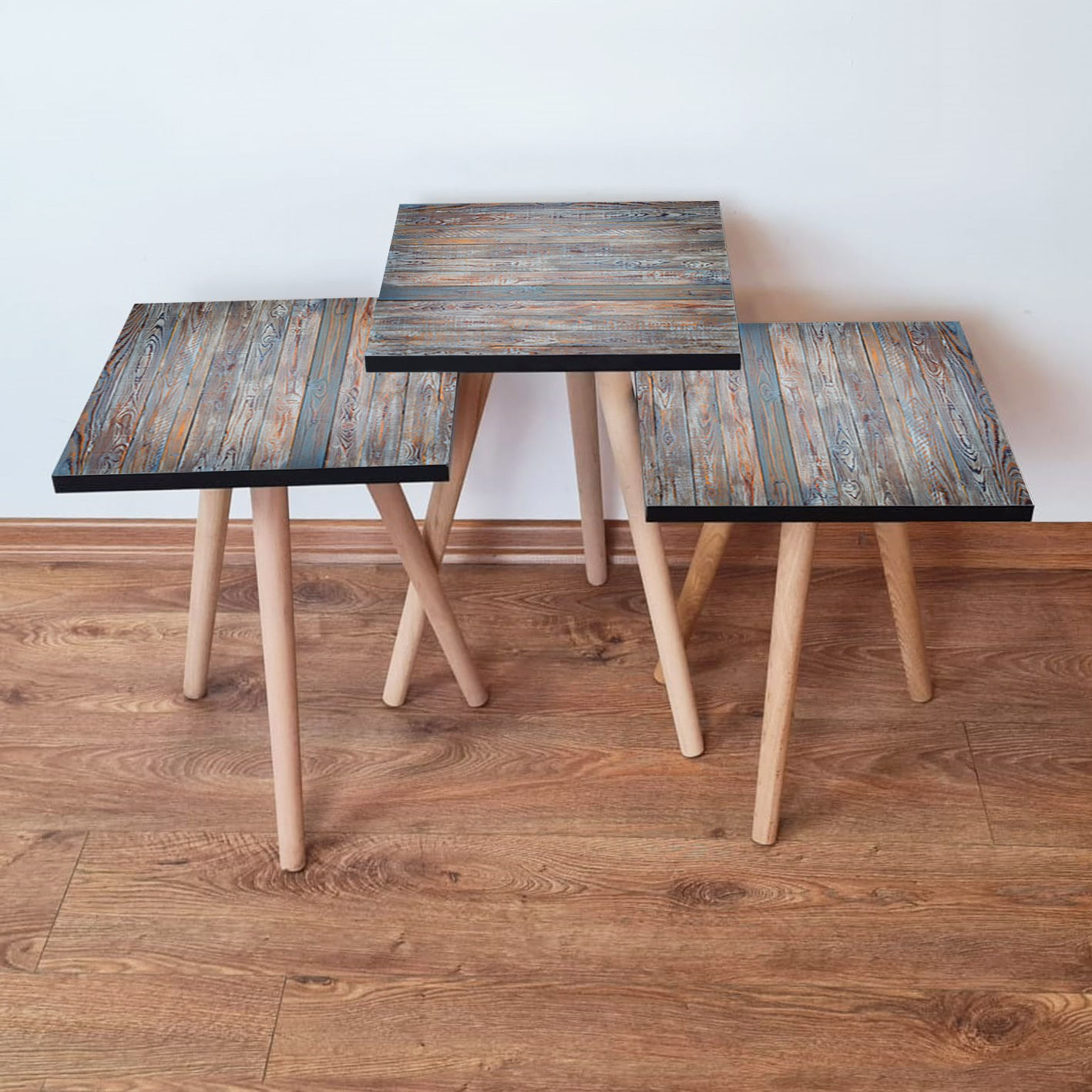 Set masute cuib, Hanah Home, mdf, gri, 35x35x52 cm