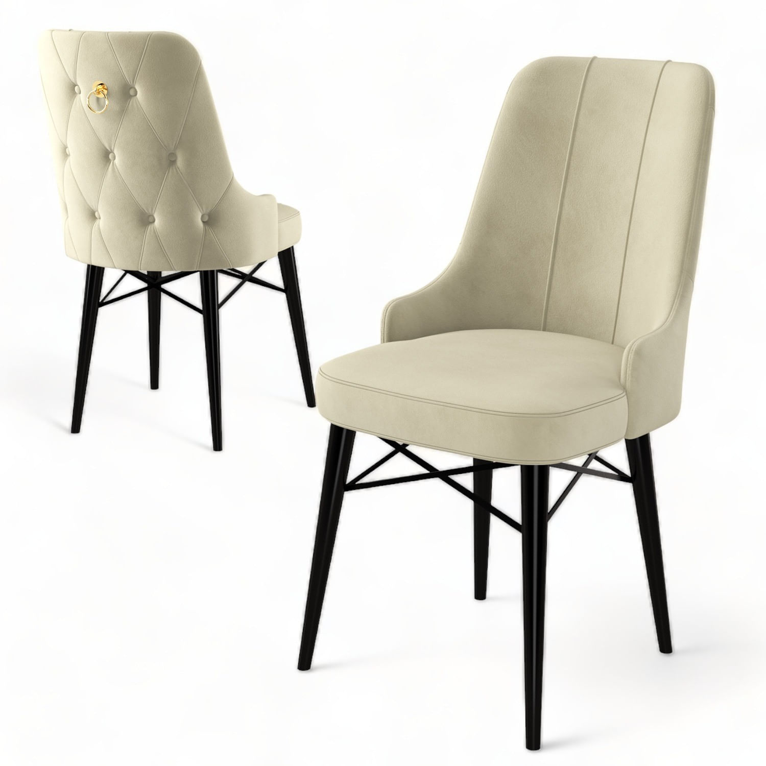 Set scaune, Hanah Home, metal, crem, negru, 46x46x94 cm, babyface, 4 bucati — imaginea 3