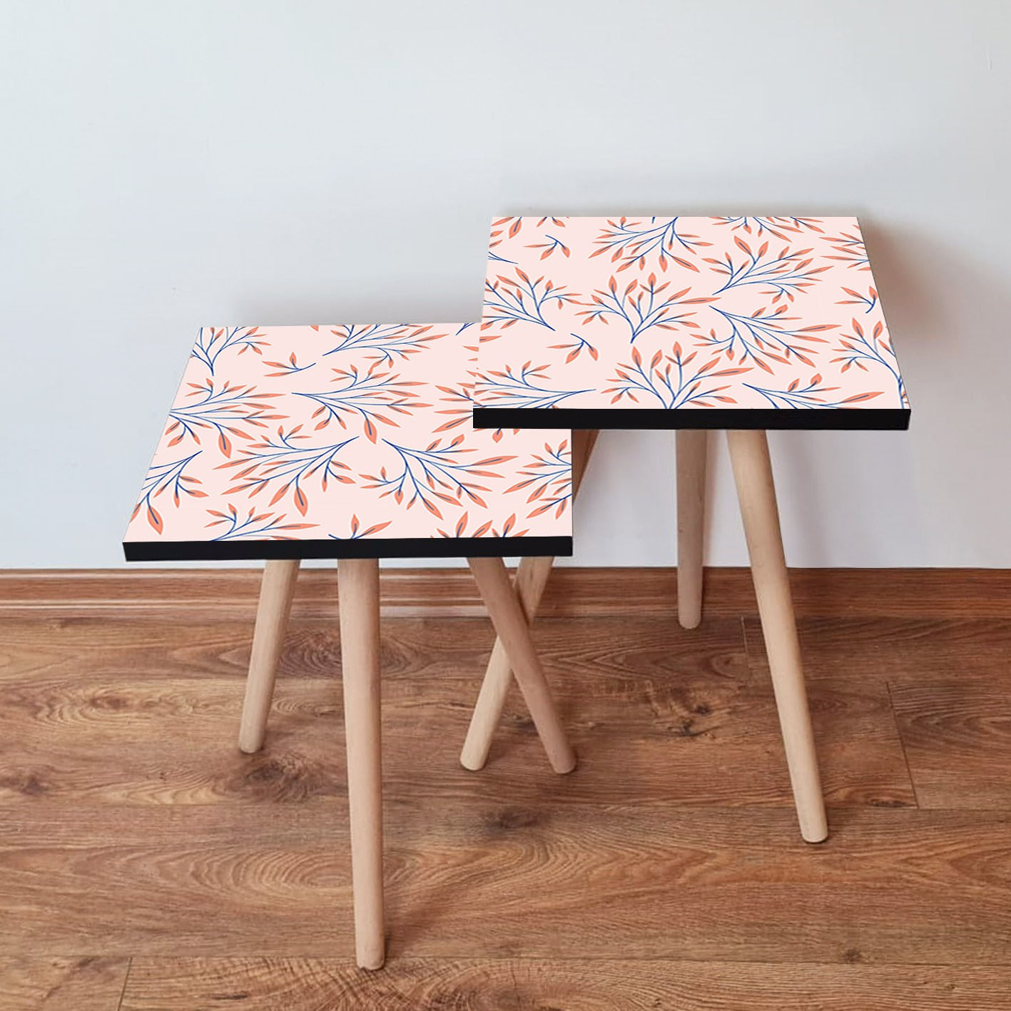 Set masute de cafea, Hanah Home, mdf, somon si albastru marin, 35x47x35 cm, 2 piese