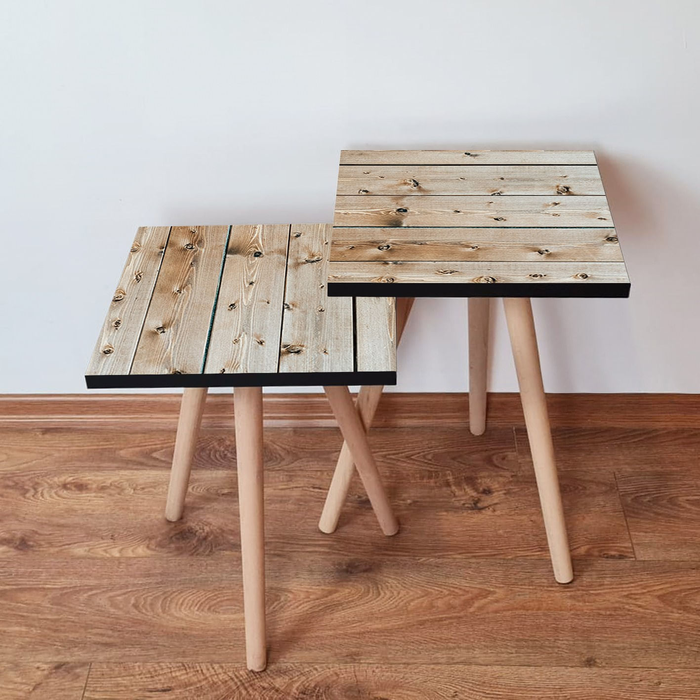 Set masute cuib, Hanah Home, mdf, bej, 35x35x47 cm, picioare lemn fag