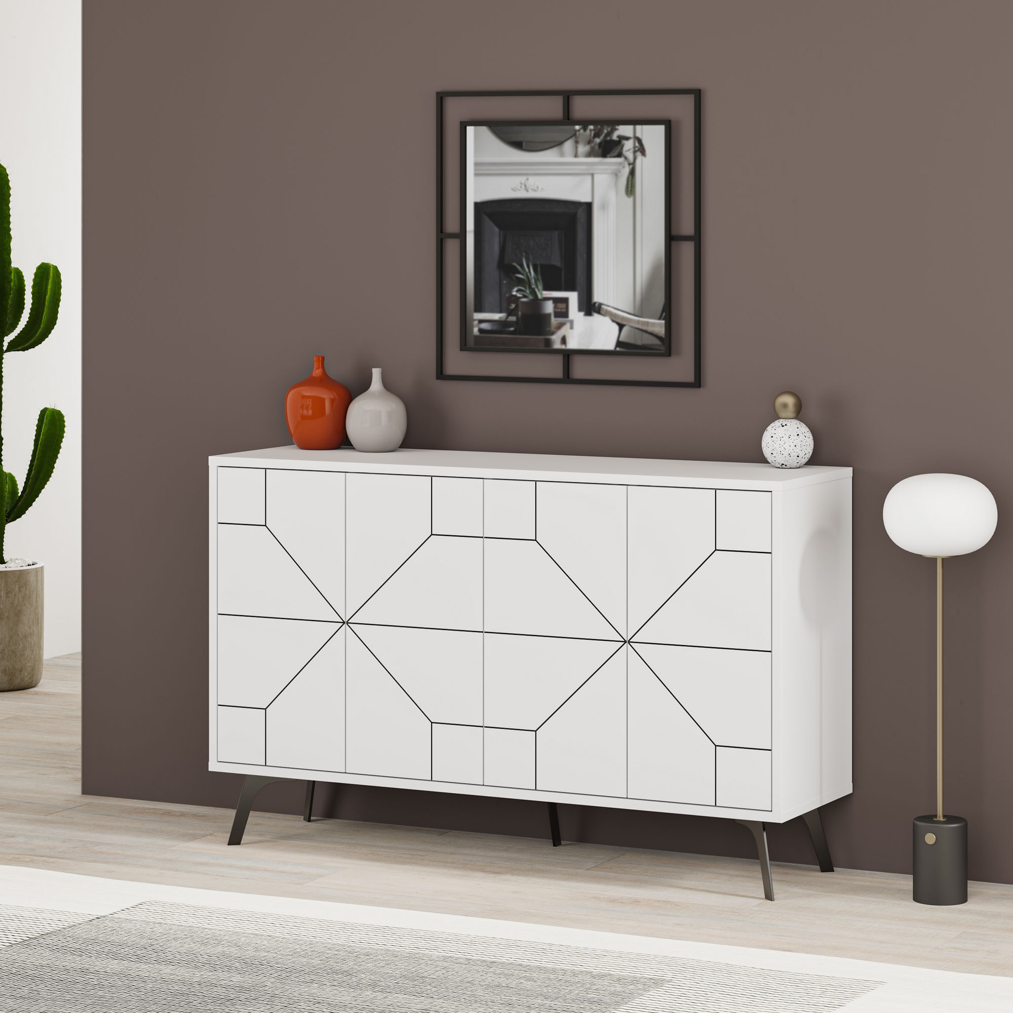 Consola, Hanah Home, panou aglomerat cu melamina, alb, 123x35x62.4 cm — imaginea 3