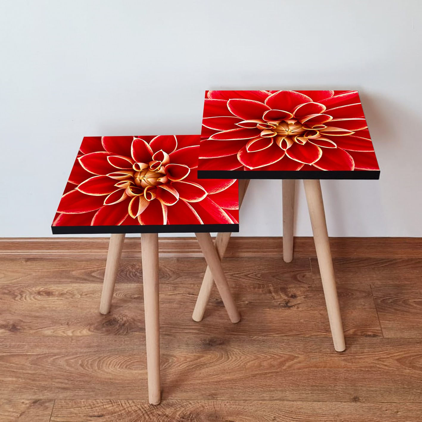 Set masute de cafea, Hanah Home, mdf, rosu si galben, 35x35x47 cm