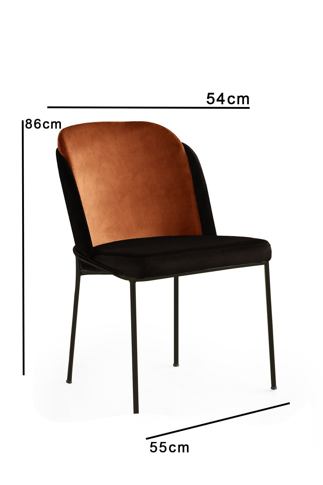 Set scaune, Hanah Home, metal, catifea, rosu tigla si negru, 54x55x86 cm