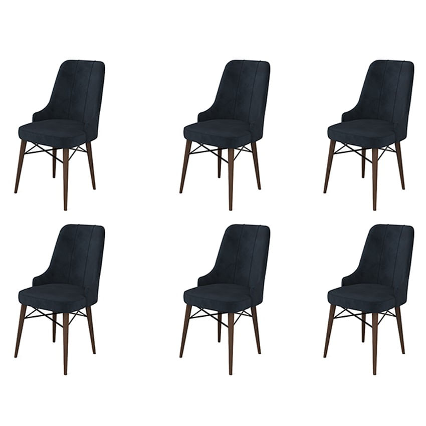 Set scaune, Hanah Home, metal, antracit si maro, 46x46x94 cm, 6 piese