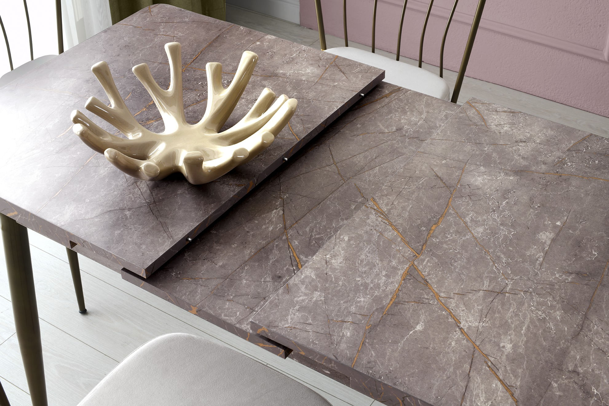 Masa extensibila de dining, Hanah Home, panou aglomerat cu melamina, mink, 120-150x70x75 cm — imaginea 2