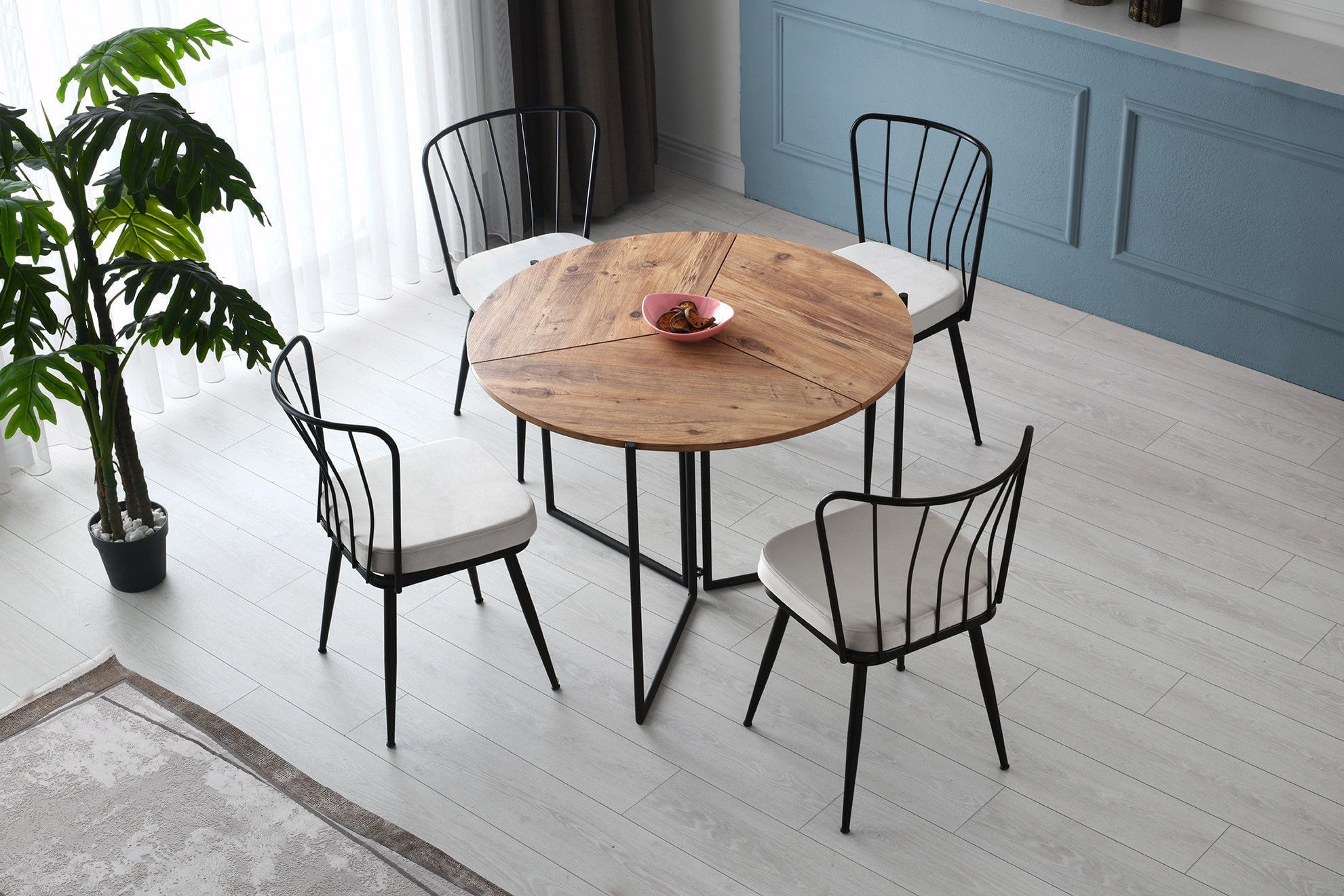 Set scaune, Hanah Home, metal, catifea, negru, 43x42x82 cm (4 bucati) — imaginea 6
