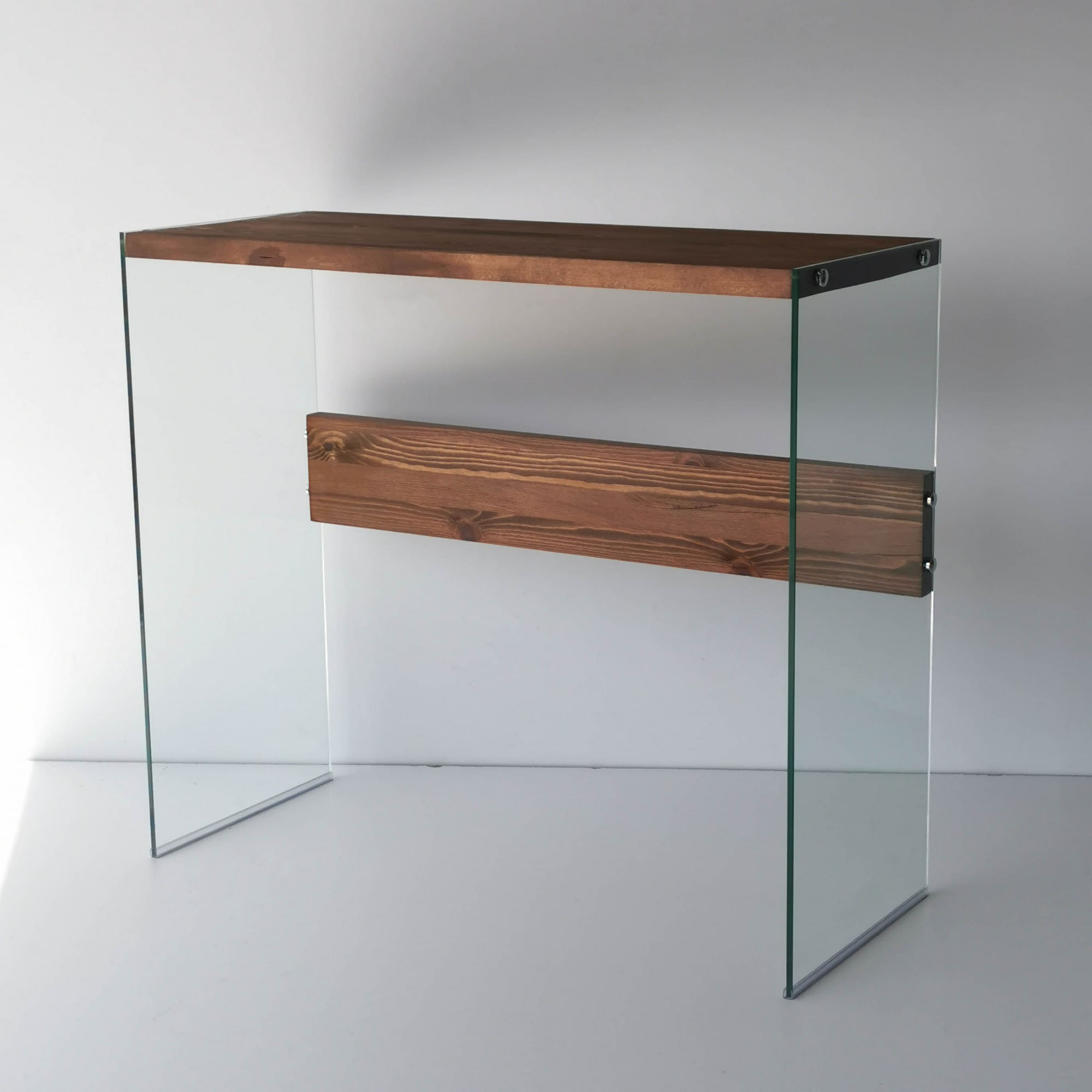Consola, Hanah Home, sticla calita si lemn masiv de pin, nuc, 91x37x80 cm — imaginea 4