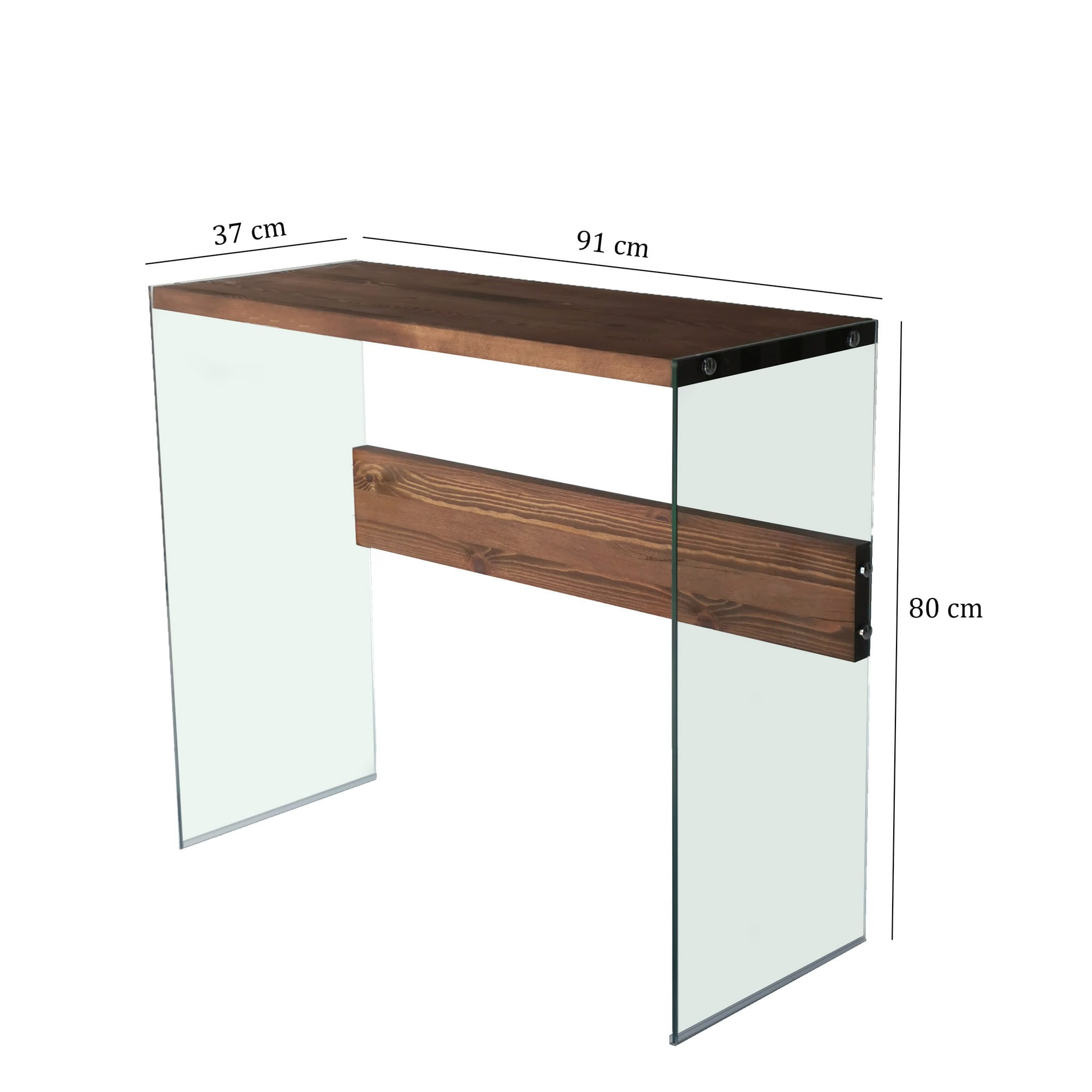 Consola, Hanah Home, sticla calita si lemn masiv de pin, nuc, 91x37x80 cm — imaginea 7