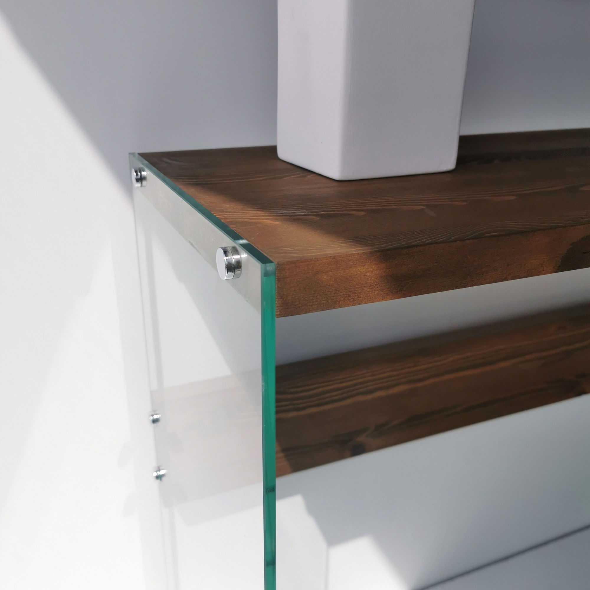 Consola, Hanah Home, sticla calita si lemn masiv de pin, nuc, 91x37x80 cm — imaginea 8