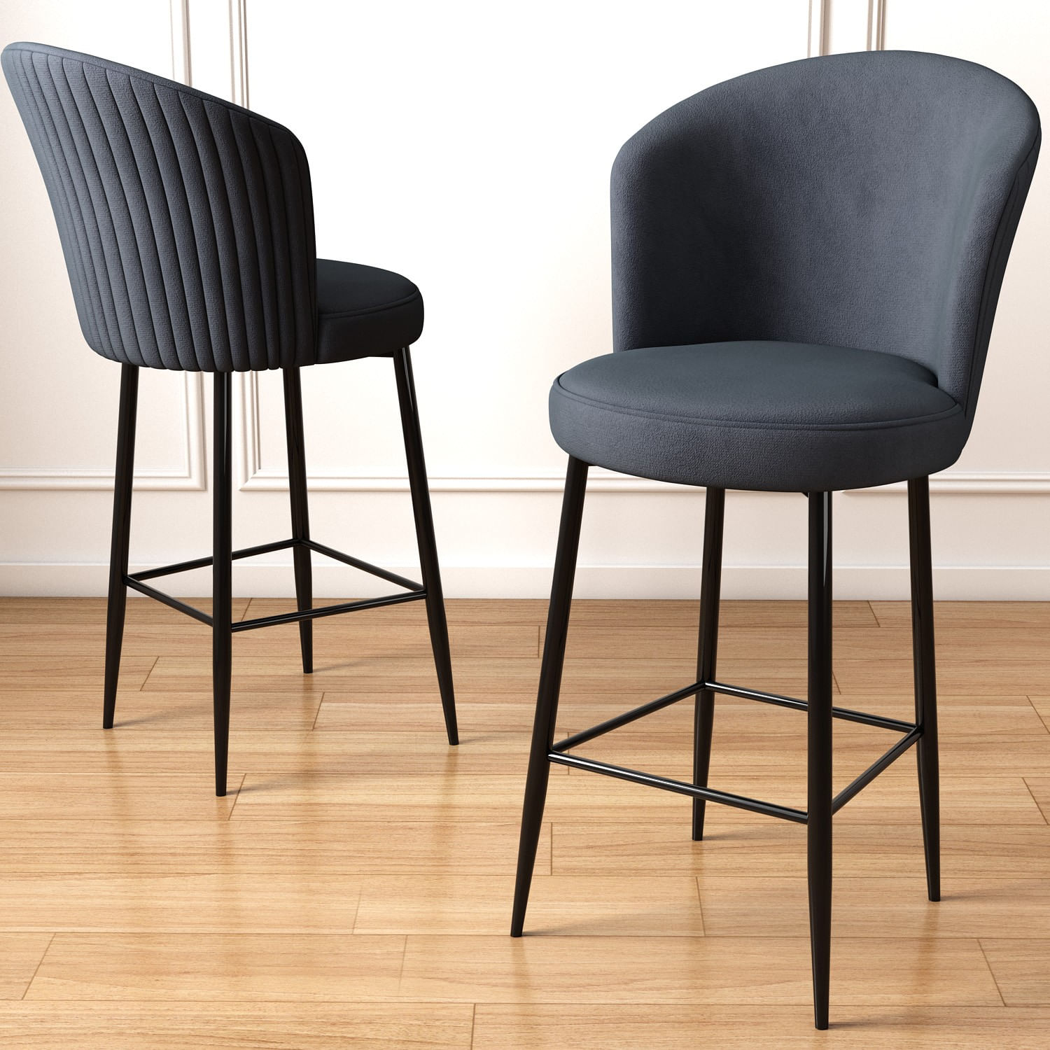 Scaun de bar, Hanah Home, metal, antracit si negru, 46x40x102 cm, set 2 bucati — imaginea 2