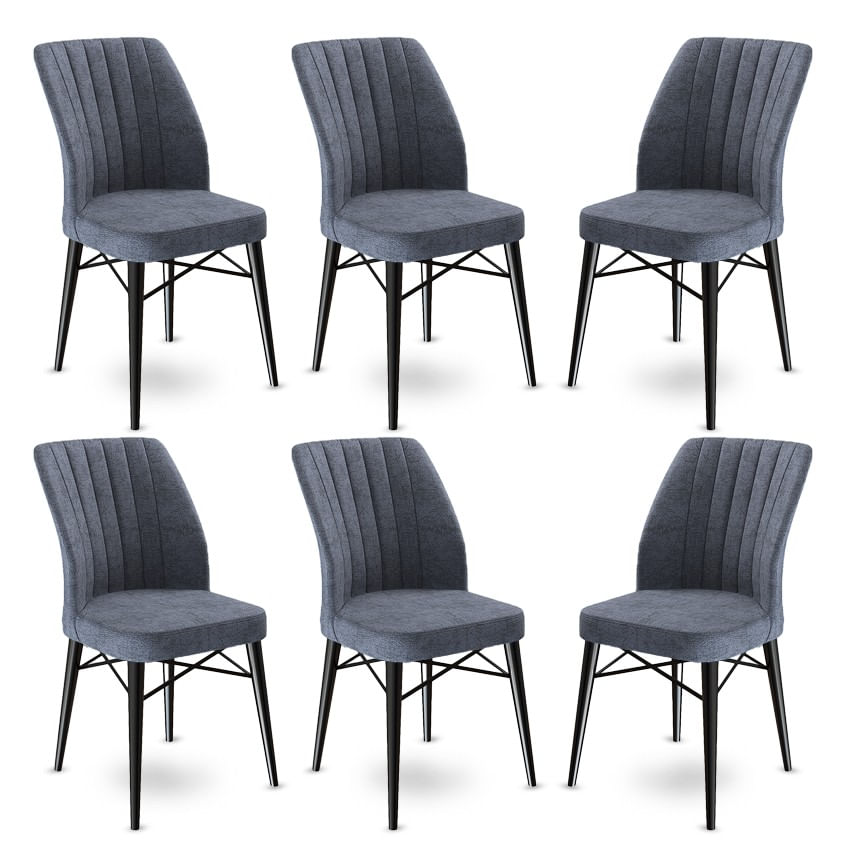 Set scaune, Hanah Home, metal, fume si negru, 45x42x93 cm, 6 piese