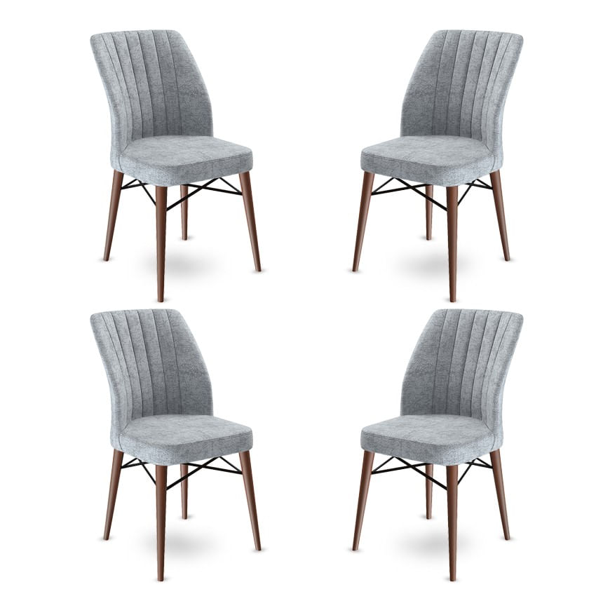 Set scaune, Hanah Home, metal, gri si maro, 45x42x93 cm, 4 piese — imaginea 2