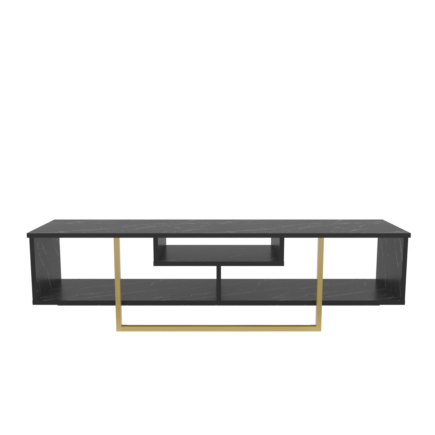 Comoda tv, Hanah Home, pal melaminat, negru auriu, 150x35.2x40 cm — imaginea 2