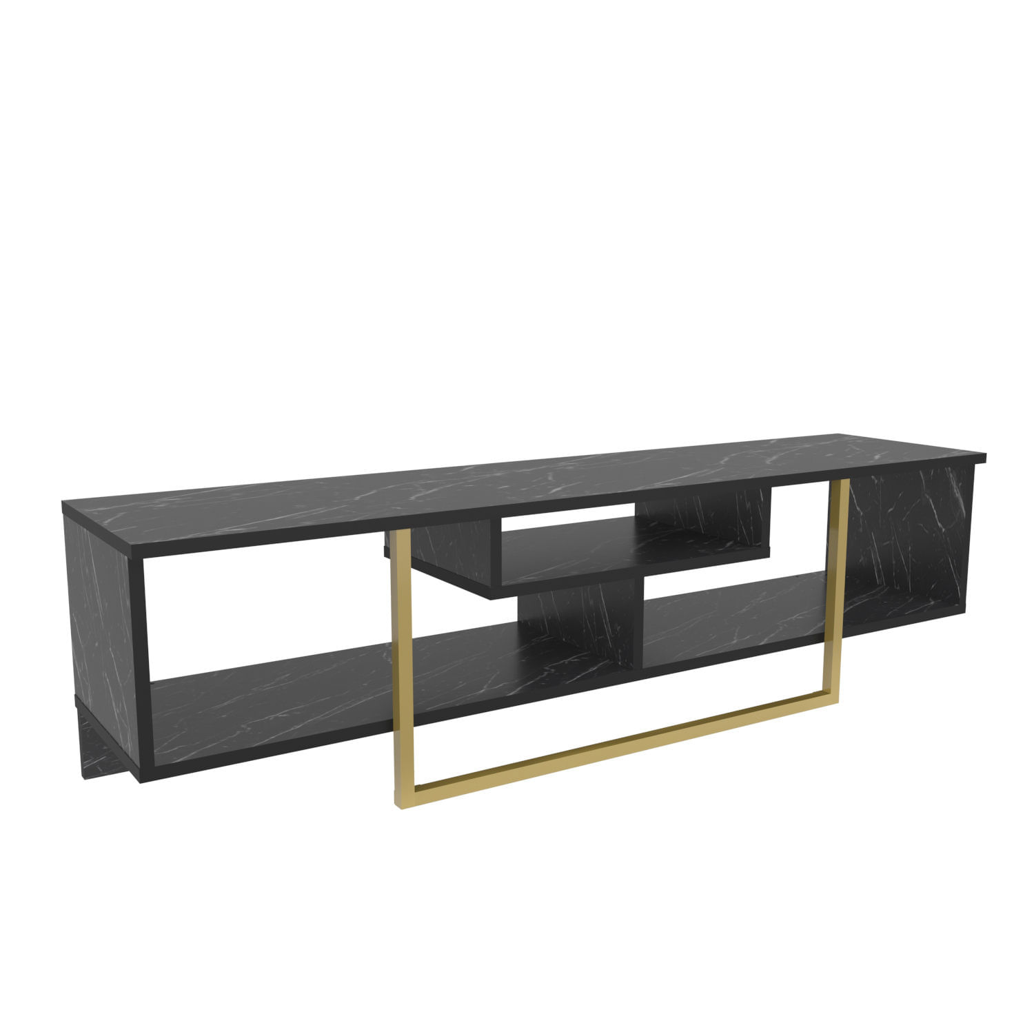Comoda tv, Hanah Home, pal melaminat, negru auriu, 150x35.2x40 cm — imaginea 6