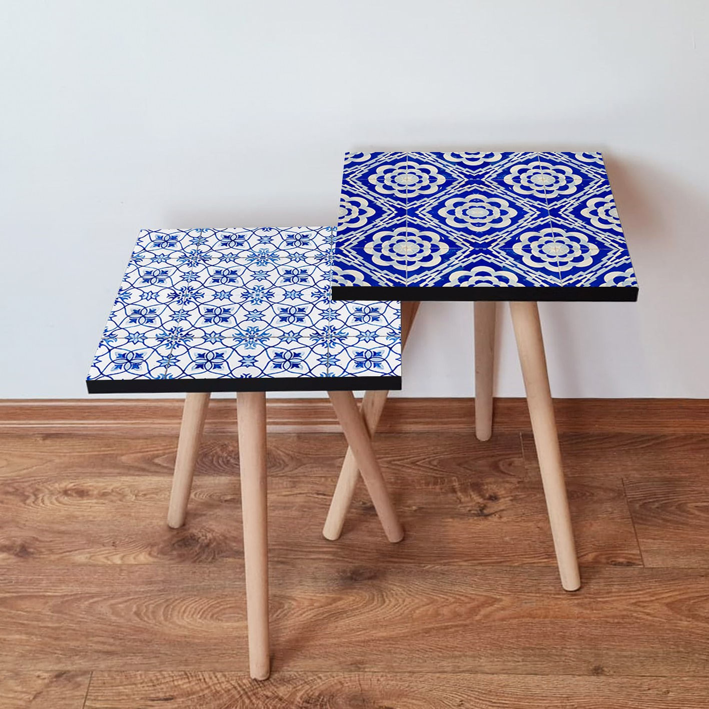 Set masute de cafea, Hanah Home, mdf, albastru marin si alb, 35x47x35 cm, 35x42x35 cm, 481LNA2296