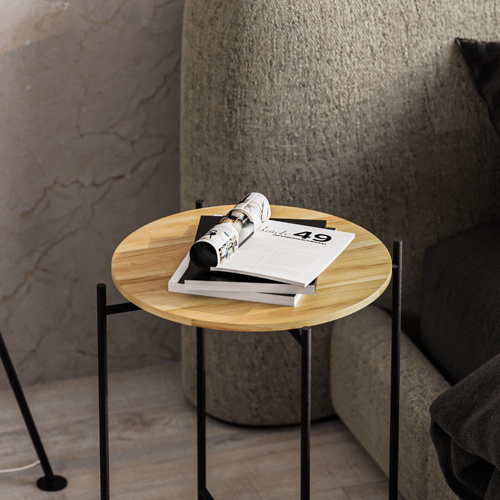Masuta de cafea, Hanah Home, lemn, negru si natur, 46x46x56 cm, 247HFM1144 — imaginea 2