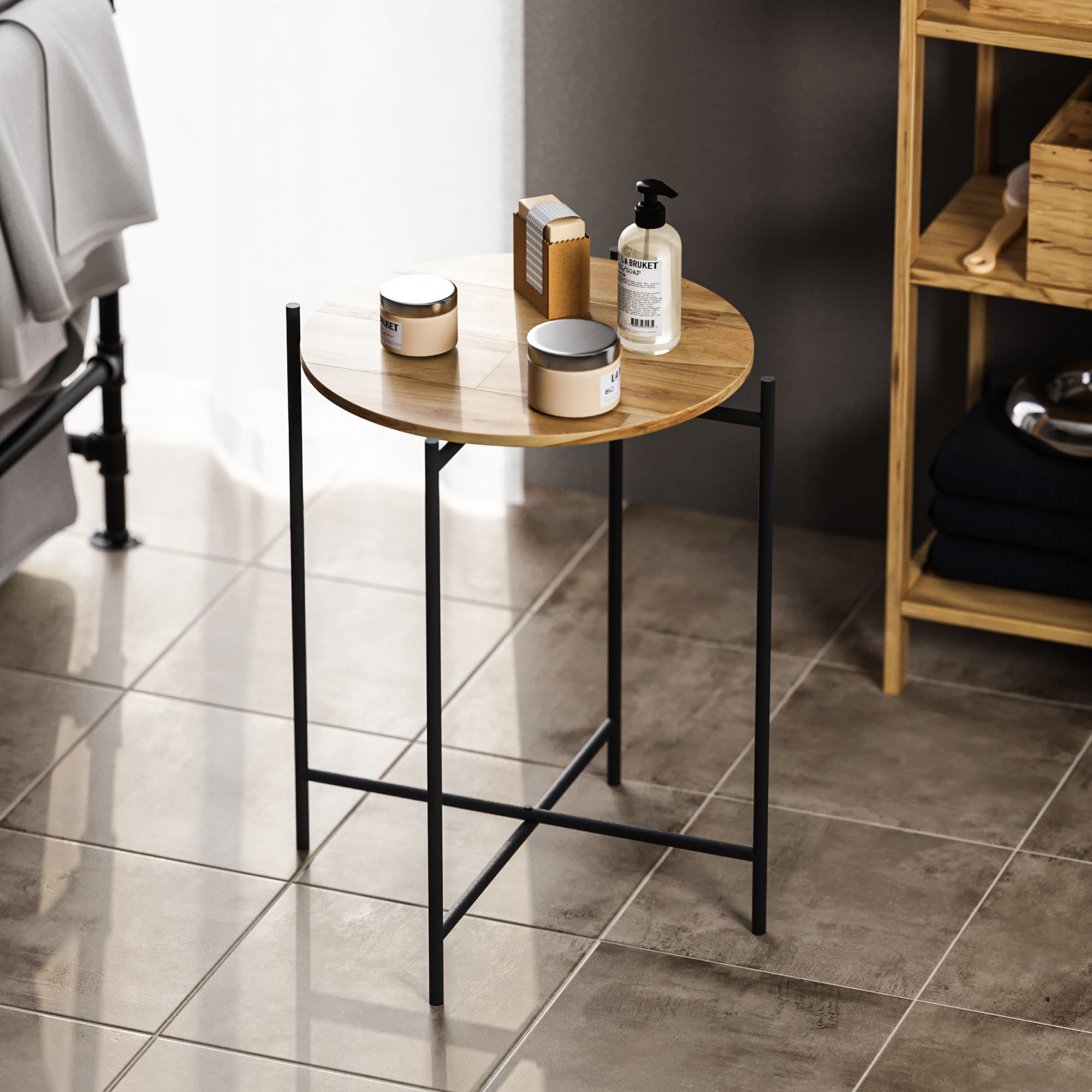 Masuta de cafea, Hanah Home, lemn, negru si natur, 46x46x56 cm, 247HFM1144 — imaginea 4