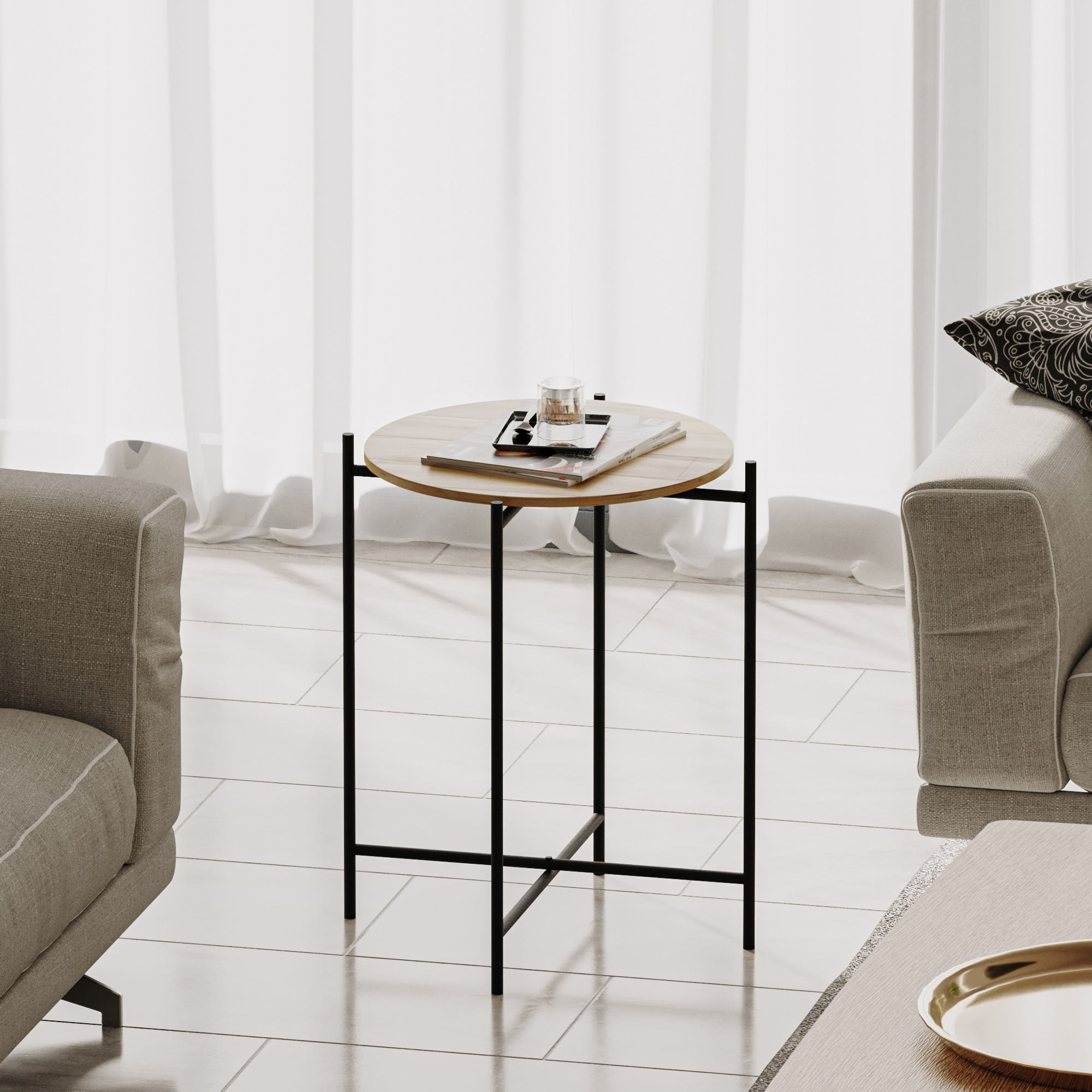 Masuta de cafea, Hanah Home, lemn, negru si natur, 46x46x56 cm, 247HFM1144 — imaginea 5