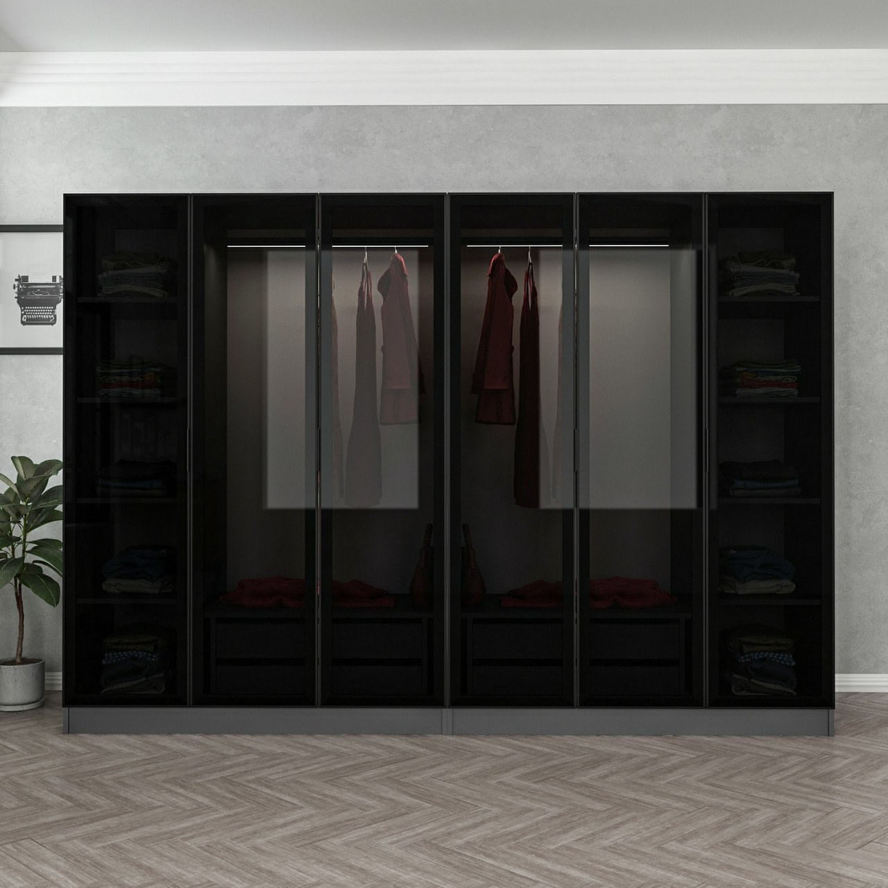Dulap, Hanah Home, pal melaminat, antracit si negru, 270x52x210 cm, 506MNR2731 — imaginea 3