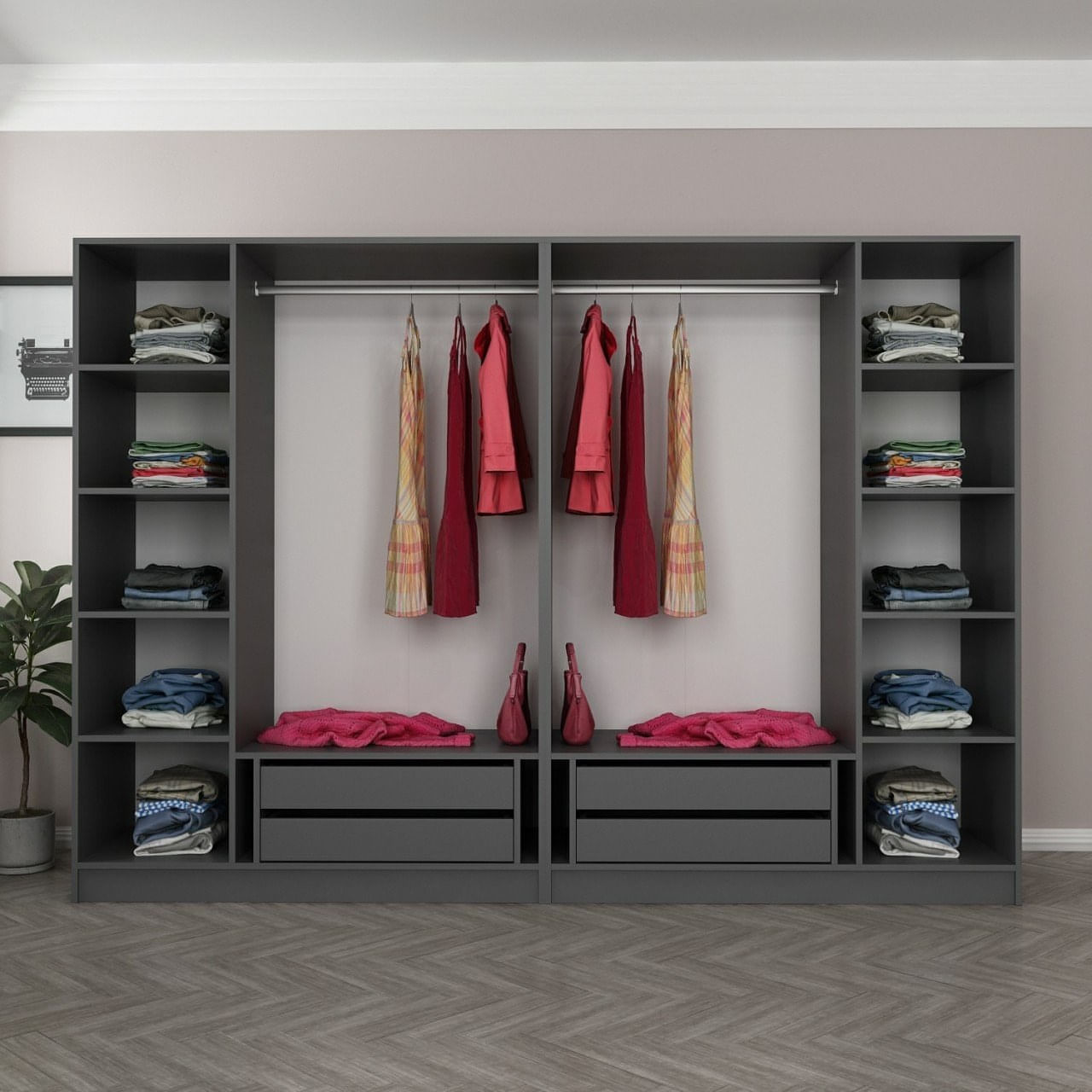 Dulap, Hanah Home, pal melaminat, antracit si negru, 270x52x210 cm, 506MNR2731 — imaginea 4