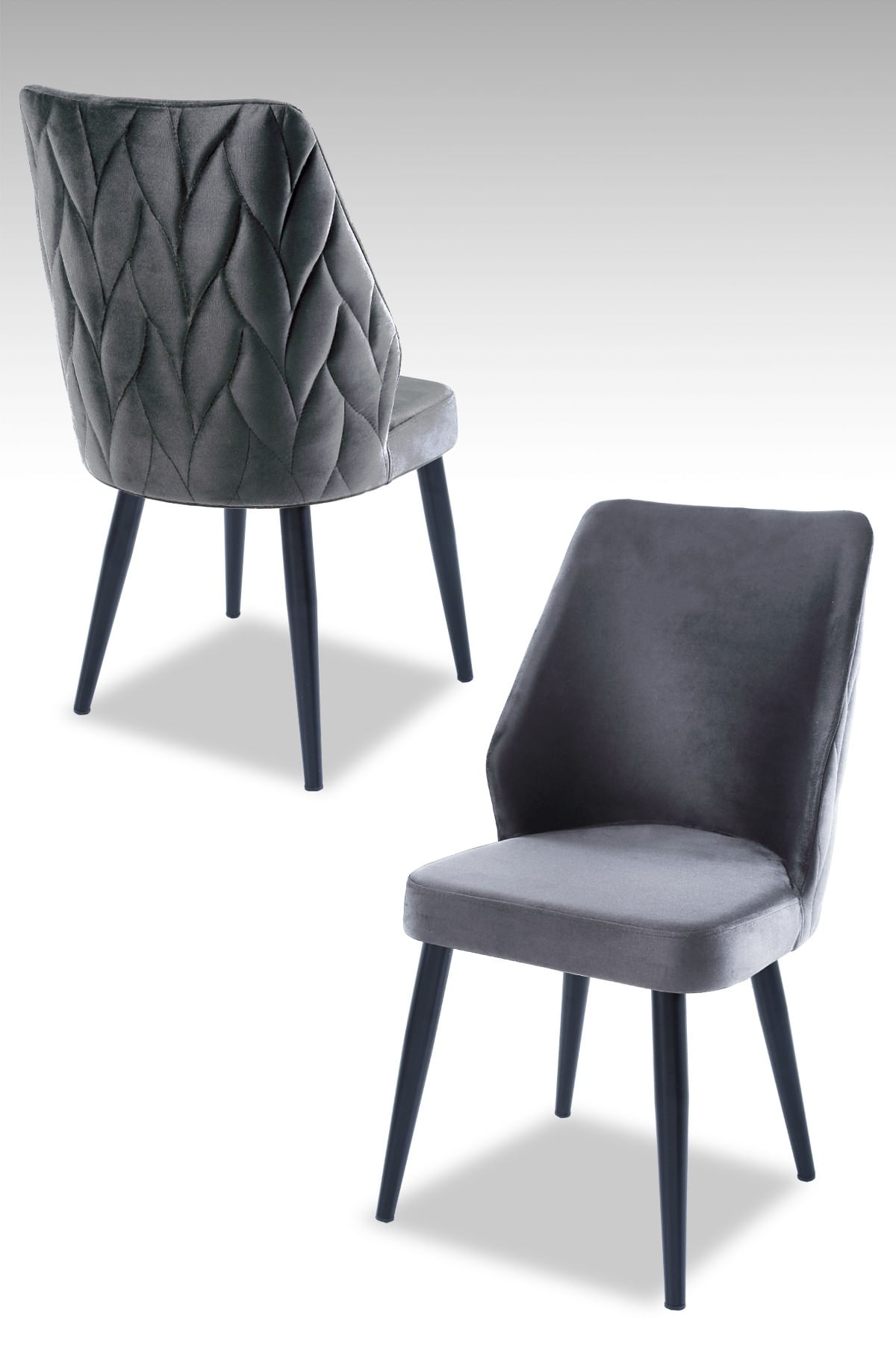 Set scaune, Hanah Home, material textil, gri, negru, picioare metalice, 48x43x90 cm, 2 bucati