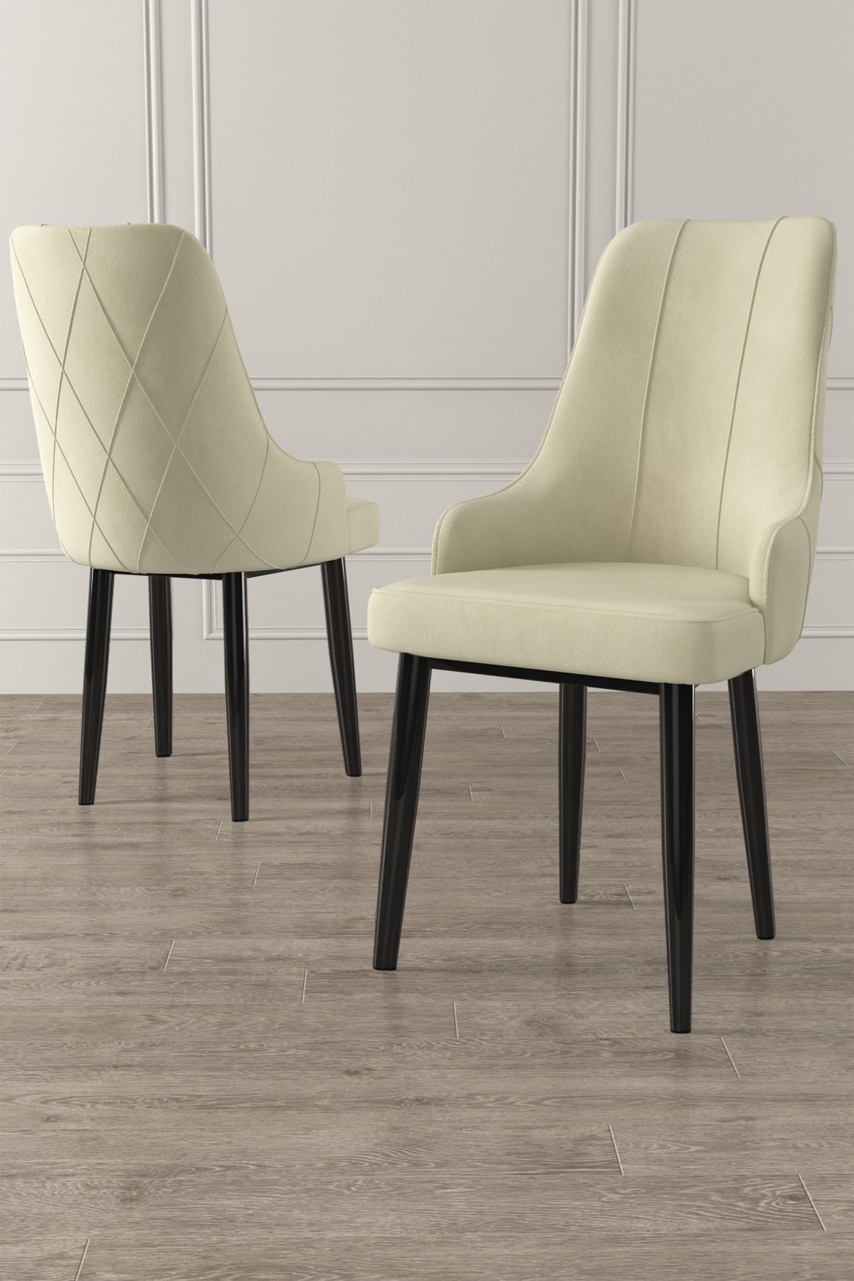 Set scaune, Hanah Home, metal, crem si negru, 46x42x95 cm — imaginea 2
