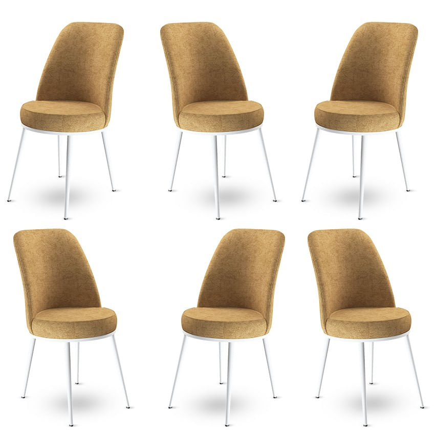 Set scaune, Hanah Home, metal, cappuccino si alb, 45x42x89 cm, 6 piese — imaginea 2