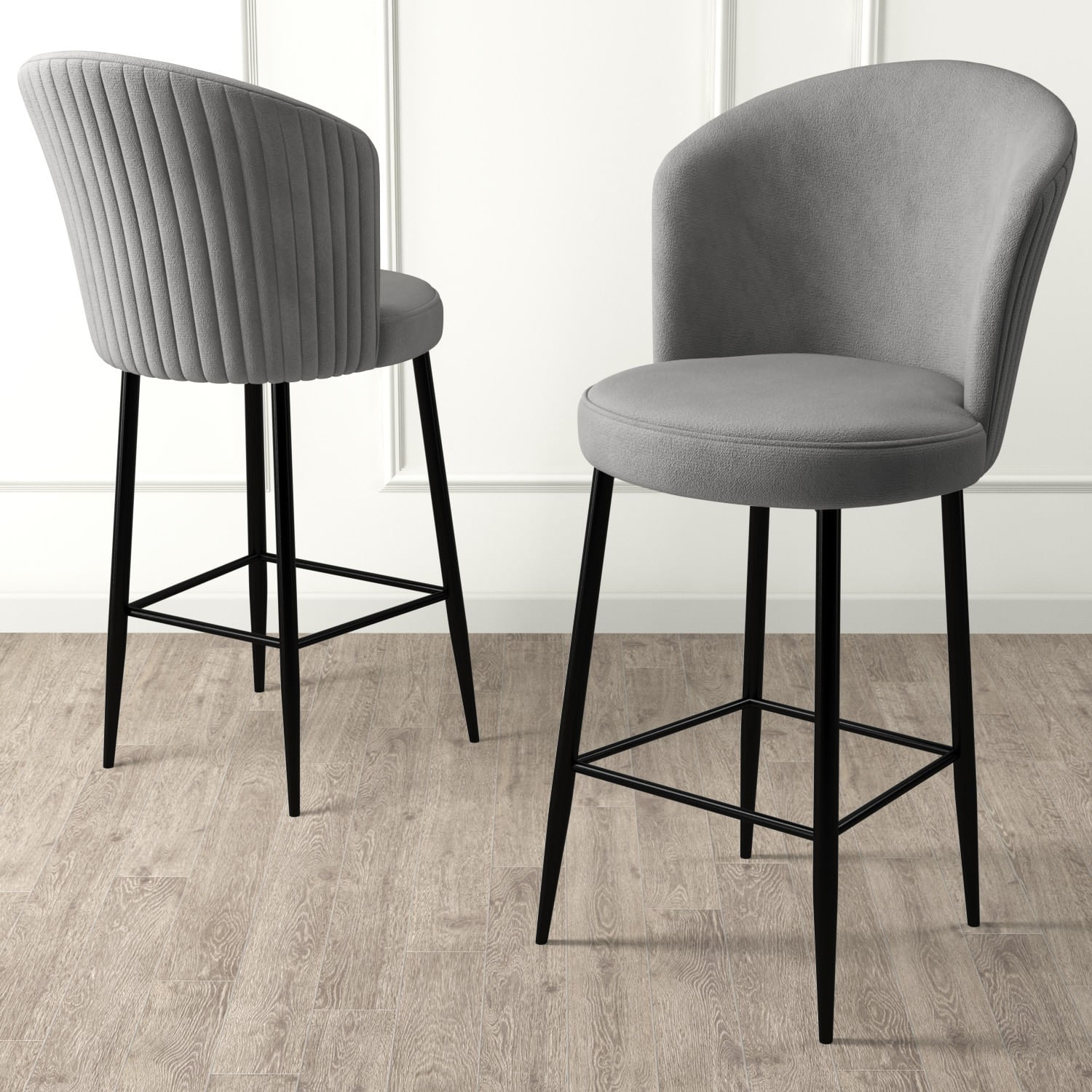 Set scaune de bar, Hanah Home, metal, gri, negru, 46x40x102 cm, 6 bucati — imaginea 2
