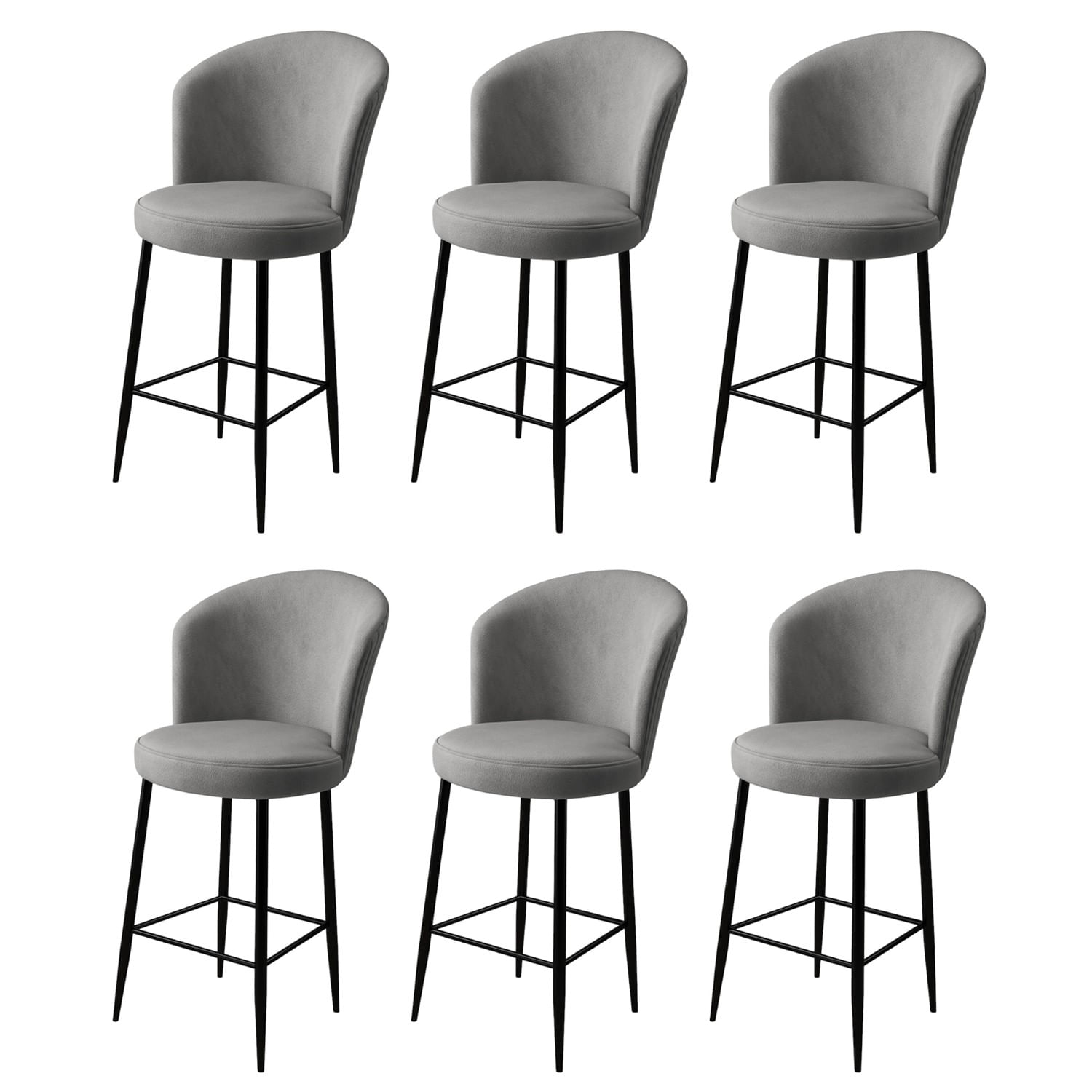 Set scaune de bar, Hanah Home, metal, gri, negru, 46x40x102 cm, 6 bucati — imaginea 3