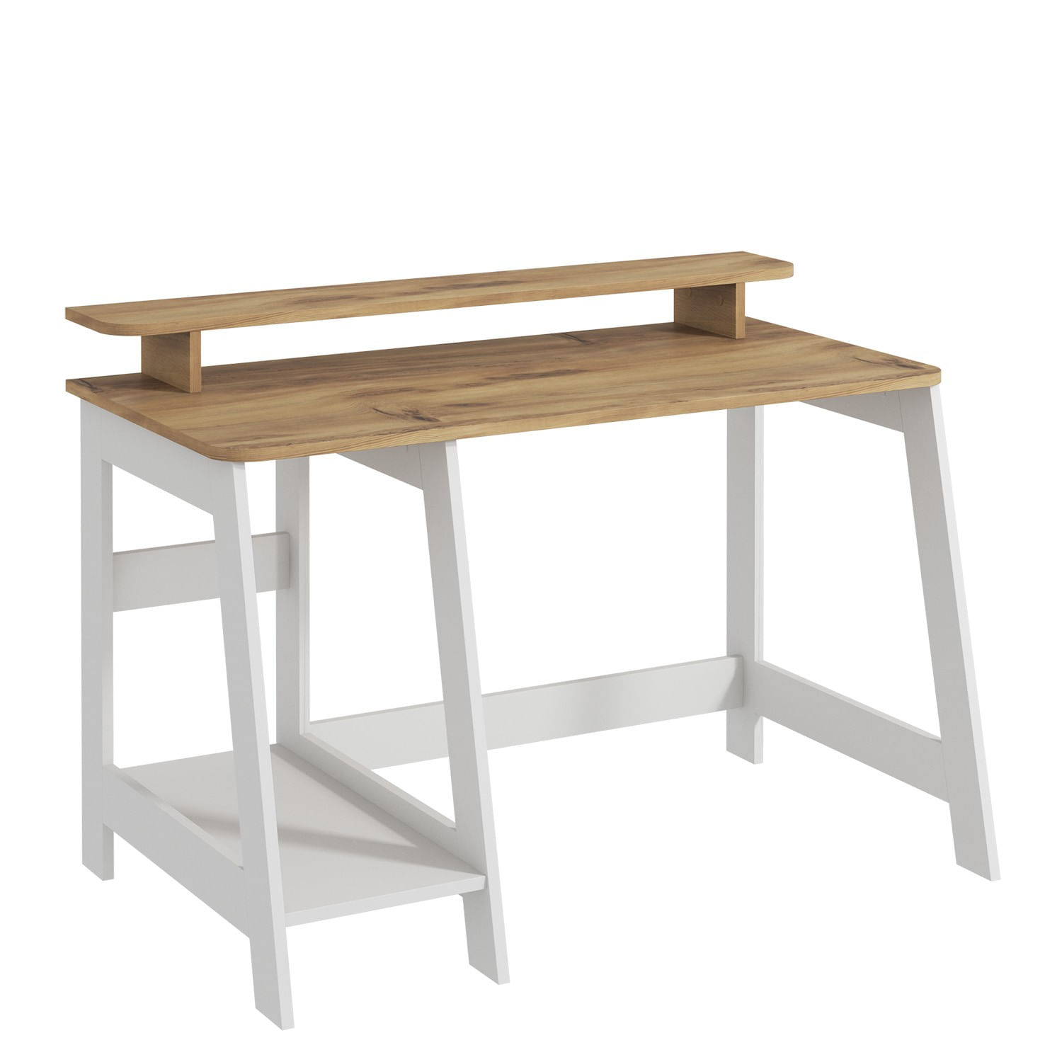 Birou de studiu, Hanah Home, panou de particule melaminat, alb si stejar, 120x60x73 cm