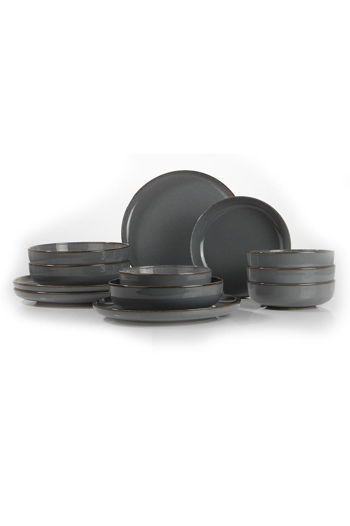 Set de masa, Hermia, portelan, gri, 12 piese