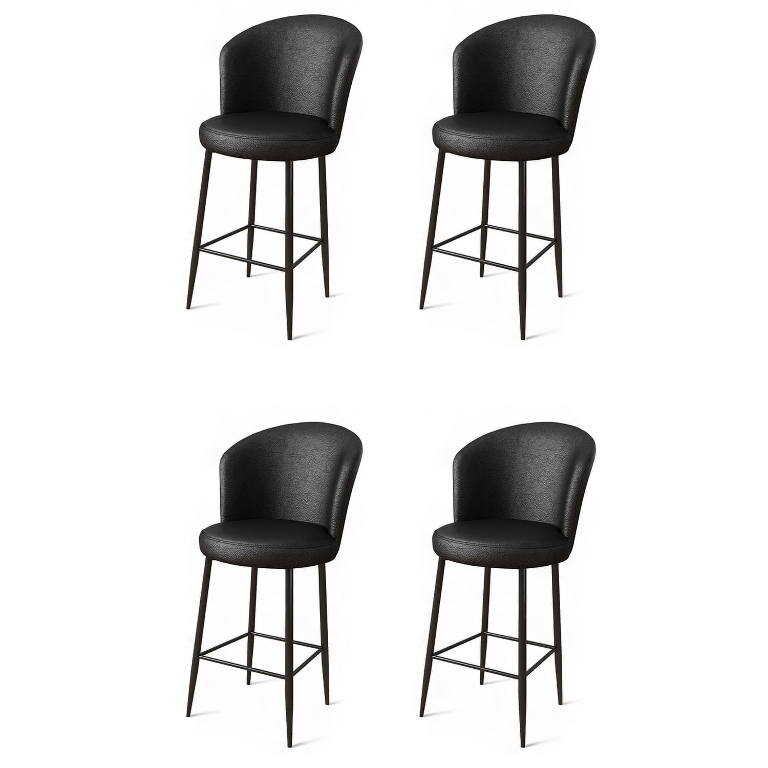 Scaune de bar, Hanah Home, metal, piele ecologica, negru, 46x40x107 cm, set 4 bucati