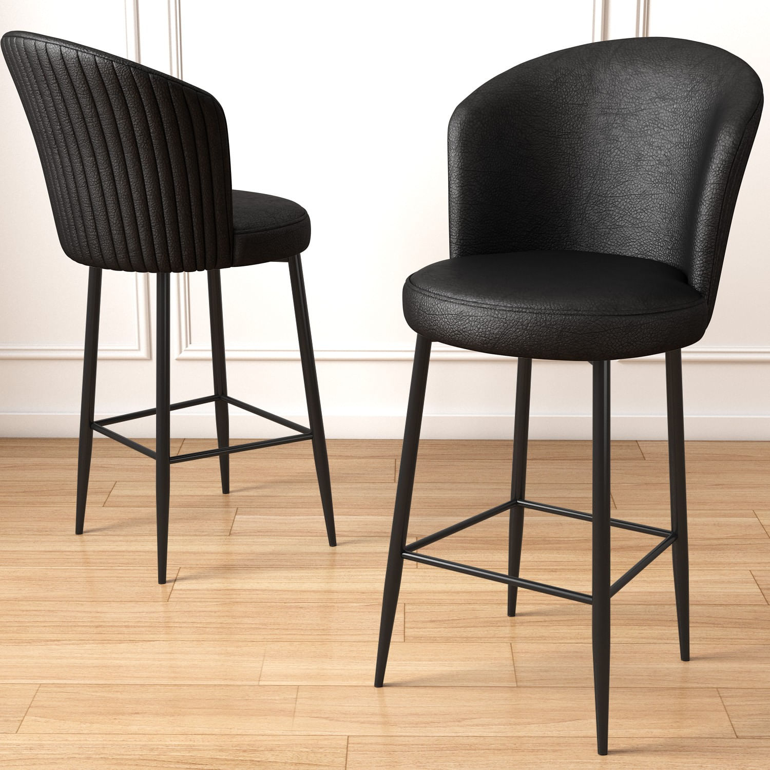 Scaune de bar, Hanah Home, metal, piele ecologica, negru, 46x40x107 cm, set 4 bucati — imaginea 2