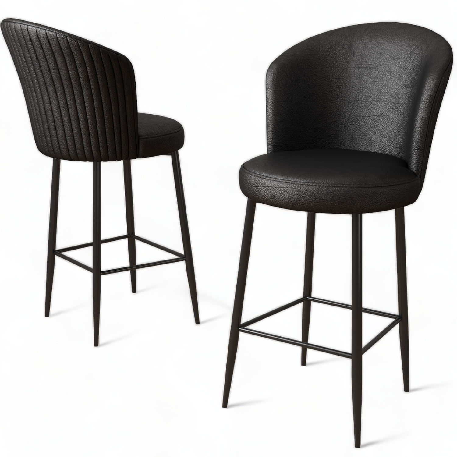 Scaune de bar, Hanah Home, metal, piele ecologica, negru, 46x40x107 cm, set 4 bucati — imaginea 3