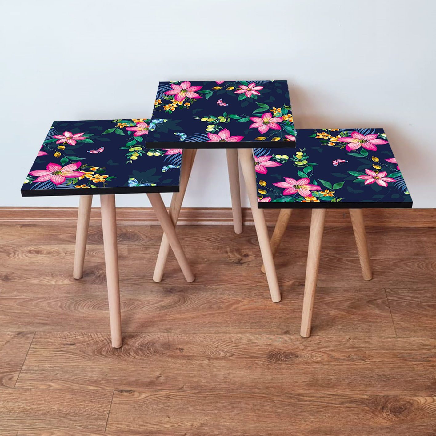 Set masute de cafea, Hanah Home, mdf, multicolor, 3 piese, 35x35x52 cm, 481LNA2808