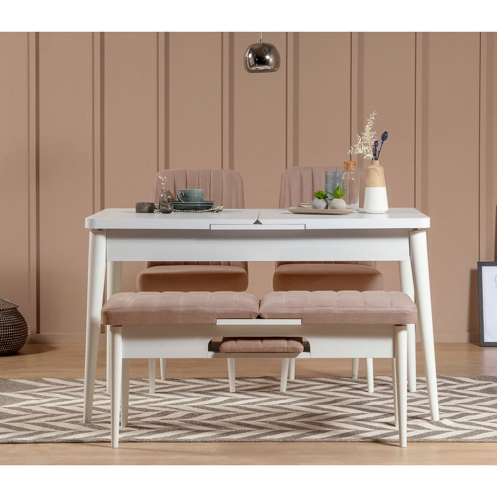 Scaun, Hanah Home, catifea, alb si piatra, 46x46x85 cm — imaginea 3